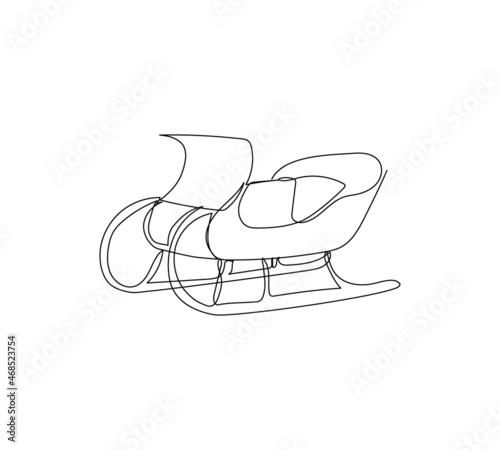 Winter sledge one line art. Continuous line drawing of new year holidays, christmas, traditional, decor, Santa carriage, sleigh, winter, magic.