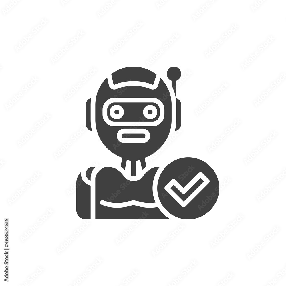 Robot with check mark vector icon Robot with check mark vector icon