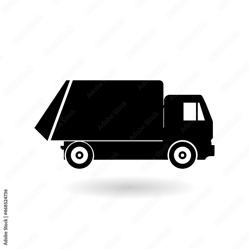 Garbage truck icon with shadow isolated on white background