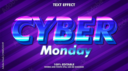 Cyber monday editable text effects. Glossy typography template for cyber monday design