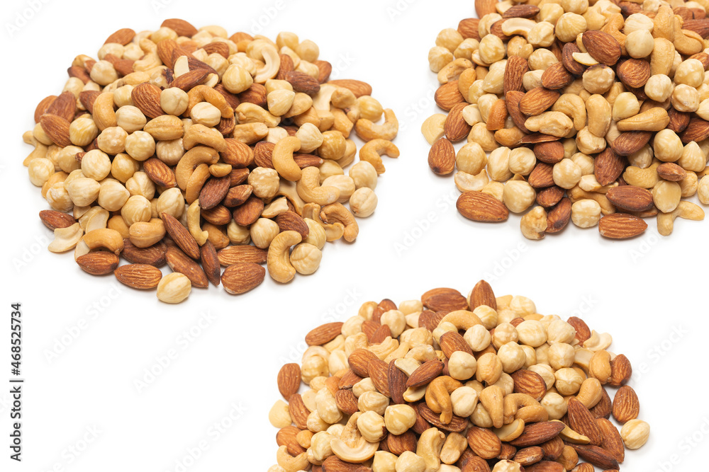 Mix of nuts isolated on white background. Top view. Mix of nuts isolated on white background. Top view.
