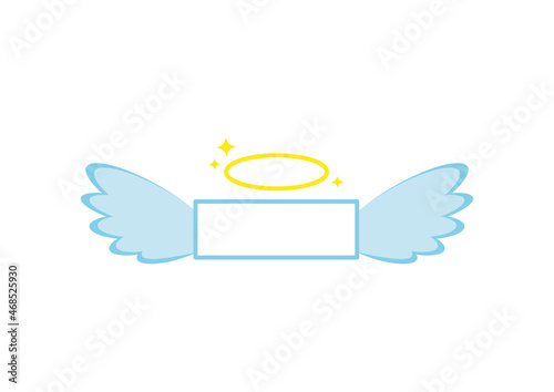 Plate with angel wings and halo isolated on white background. Cute angelic feather wings and gold nimbus with empty plate. Flat design cartoon clip art vector illustration.