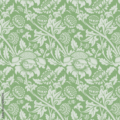 Vintage green floral ornament seamless pattern background vector
