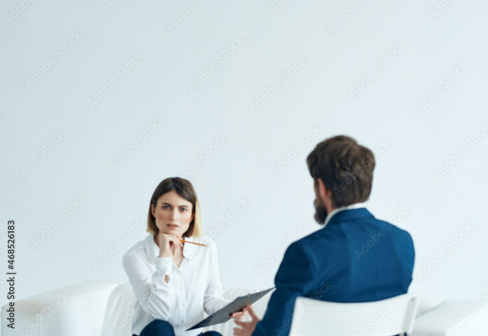business man and woman office communication work business man and woman office communication work