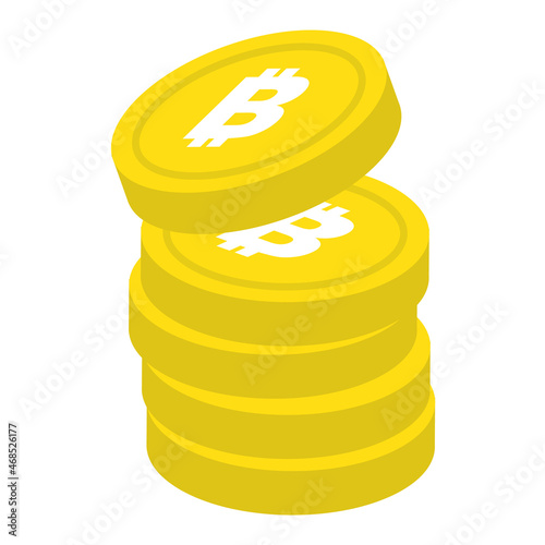 フラットなビットコインのベクターイラスト。仮想通貨のクリップアート。資産運用。