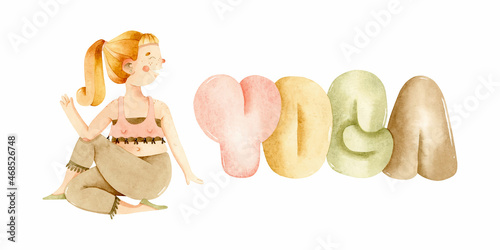 Half Twist Pose yoga asana watercolor illustration 