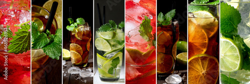 Collage of freshly made cocktails.
