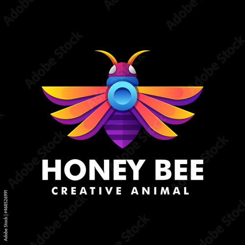 Vector Logo Illustration Honeybee Gradient Colorful Style.