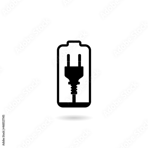 Battery charging plug icon with shadow for web design isolated on white background