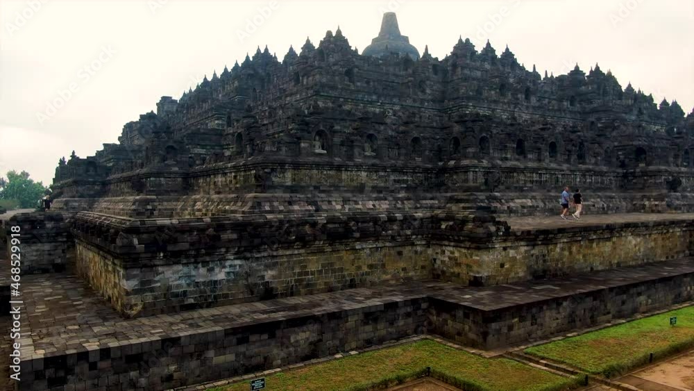 Majestic Borobudur temple building in Magelang, Indonesia, close up aerial view Majestic Borobudur temple building in Magelang, Indonesia, close up aerial view