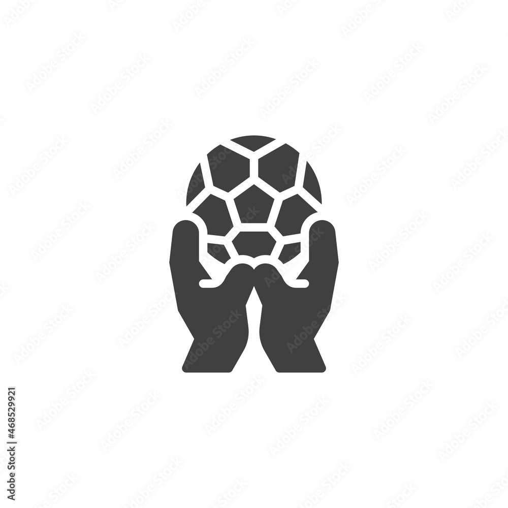 Obraz premium Hand with soccer ball vector icon
