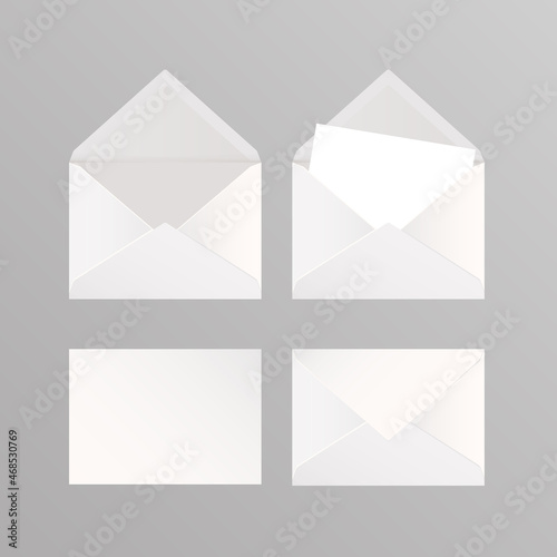 Vector collection of white paper mail envelopes. Vector empty mockups. Letter, season's greetings, message, office document cover.