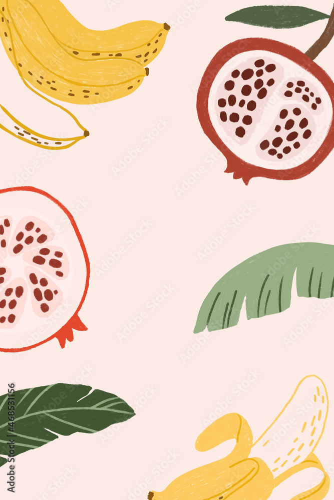 Hand drawn banana and pomegranate wallpaper vector