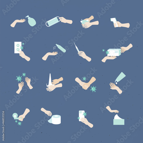 Coronavirus prevention and protection hand icon set vector