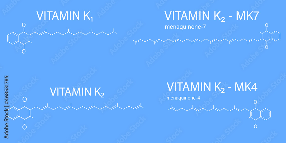 Chemical structure of vitamin K1 and K2 (Menachinon4 or menaquinone4