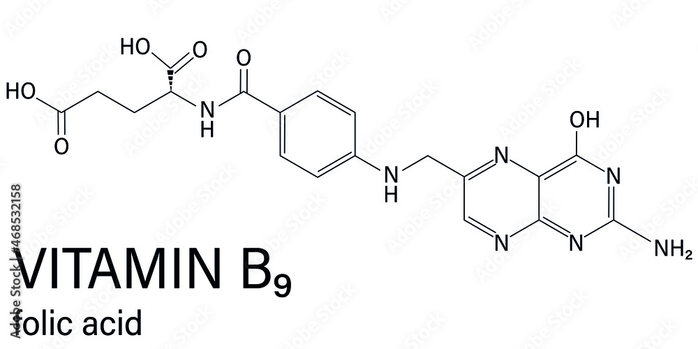 Vitamin B9 (folic acid) molecule. Skeletal formula.	
