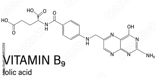 Vitamin B9 (folic acid) molecule. Skeletal formula.	
