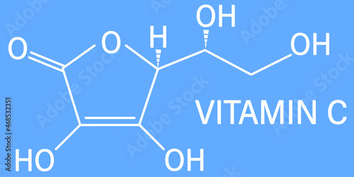 Vitamin C (ascorbic acid, ascorbate) molecule. Skeletal formula.	