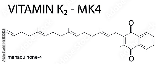 Vitamin K2 or menaquinone molecule. Skeletal formula. Menaquinone-4. MK4. Menachinon