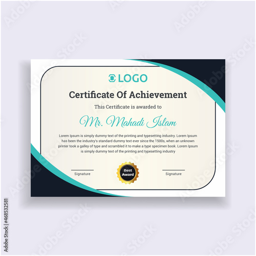 Modern Certificate Template Design. Creative Certificate of Appreciation Award Template Design