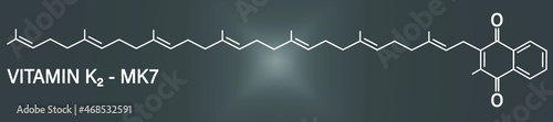 Vitamin K2 or menaquinone molecule. Skeletal formula. Menaquinone-7. MK7. Menachinon-7