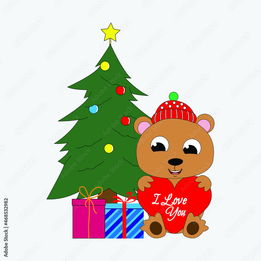 cute bear animal cartoon on christmas