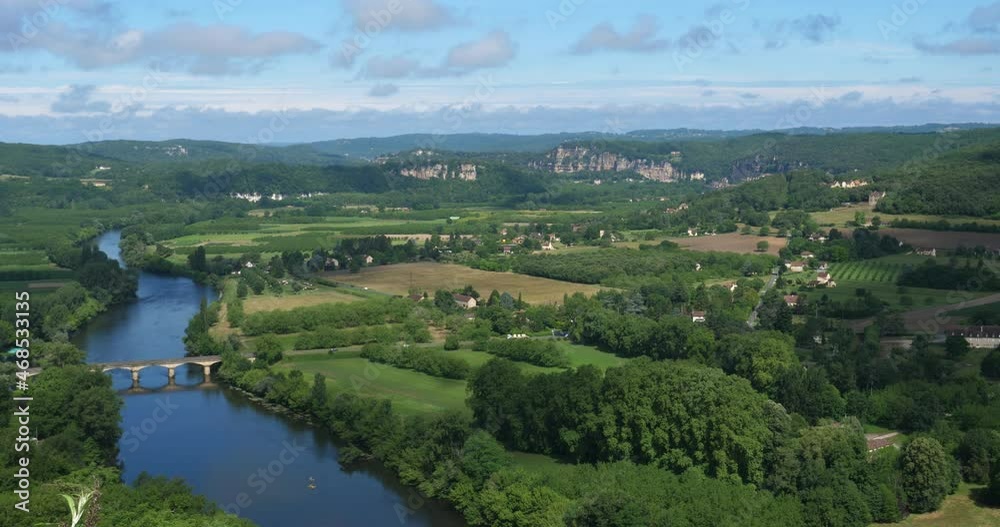 The River Dordogne viewed from on high at Domme, Dordogne, France