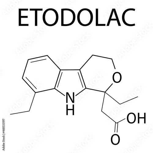 Etodolac NSAID drug molecule. Skeletal formula.	
