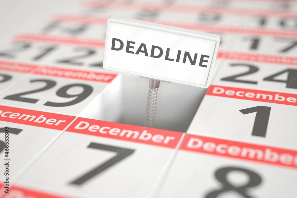DEADLINE plate on November 30 in a calendar, 3d rendering DEADLINE plate on November 30 in a calendar, 3d rendering