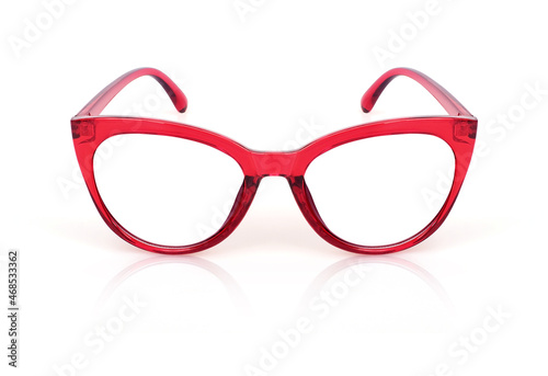 Red glasses isolated on white background for applying on a portrait