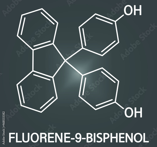 Fluorene-9-bisphenol BHPF molecule. Used as alternative to bisphenol A BPA but found to be endocrine disruptor as well. Skeletal formula. Vector illustration
