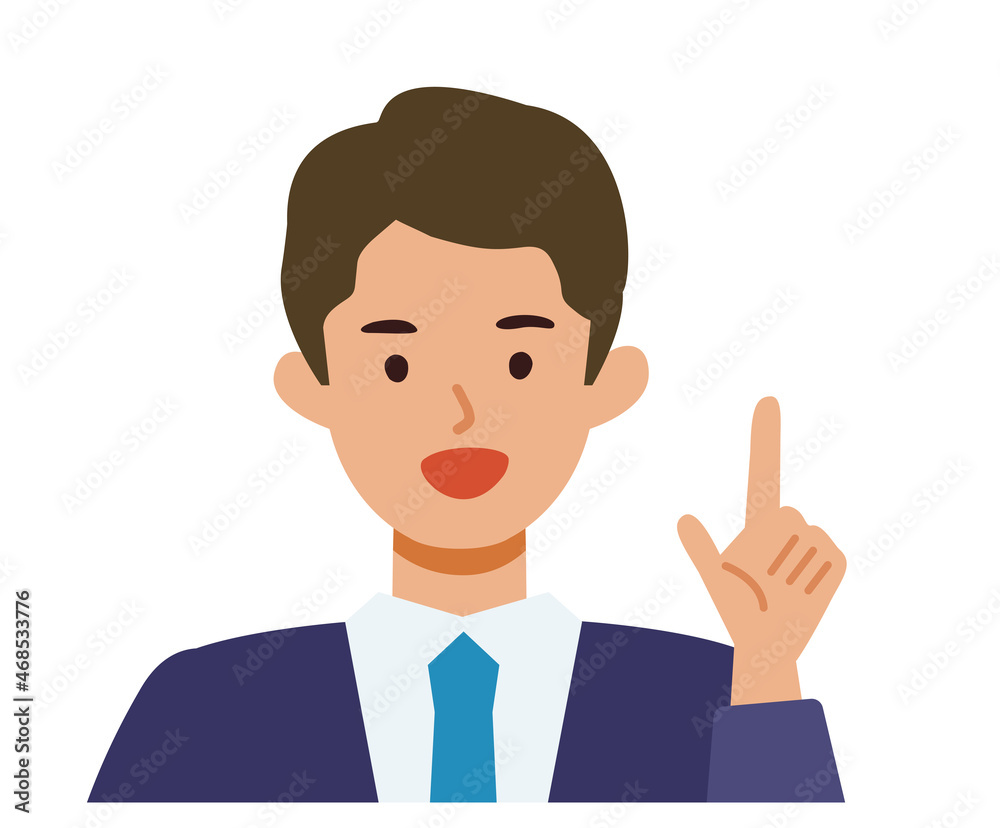 BusinessMan cartoon character. People face profiles avatars and icons. Close up image of pointing man. BusinessMan cartoon character. People face profiles avatars and icons. Close up image of pointing man.