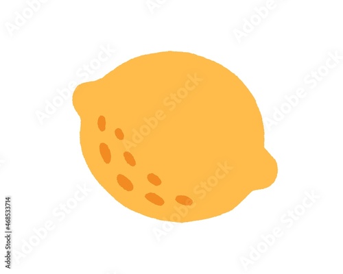 Lemon, whole fresh citrus fruit with yellow peel drawn in doodle style. Tropical food, natural vitamin C icon. Flat vector illustration isolated on white background