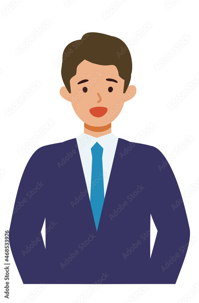 BusinessMan cartoon character. People face profiles avatars and icons. Close up image of smiling man.