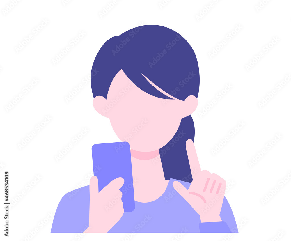 Young Woman cartoon character. People face profiles avatars and icons. Close up image of Woman using smartphone. Young Woman cartoon character. People face profiles avatars and icons. Close up image of Woman using smartphone.