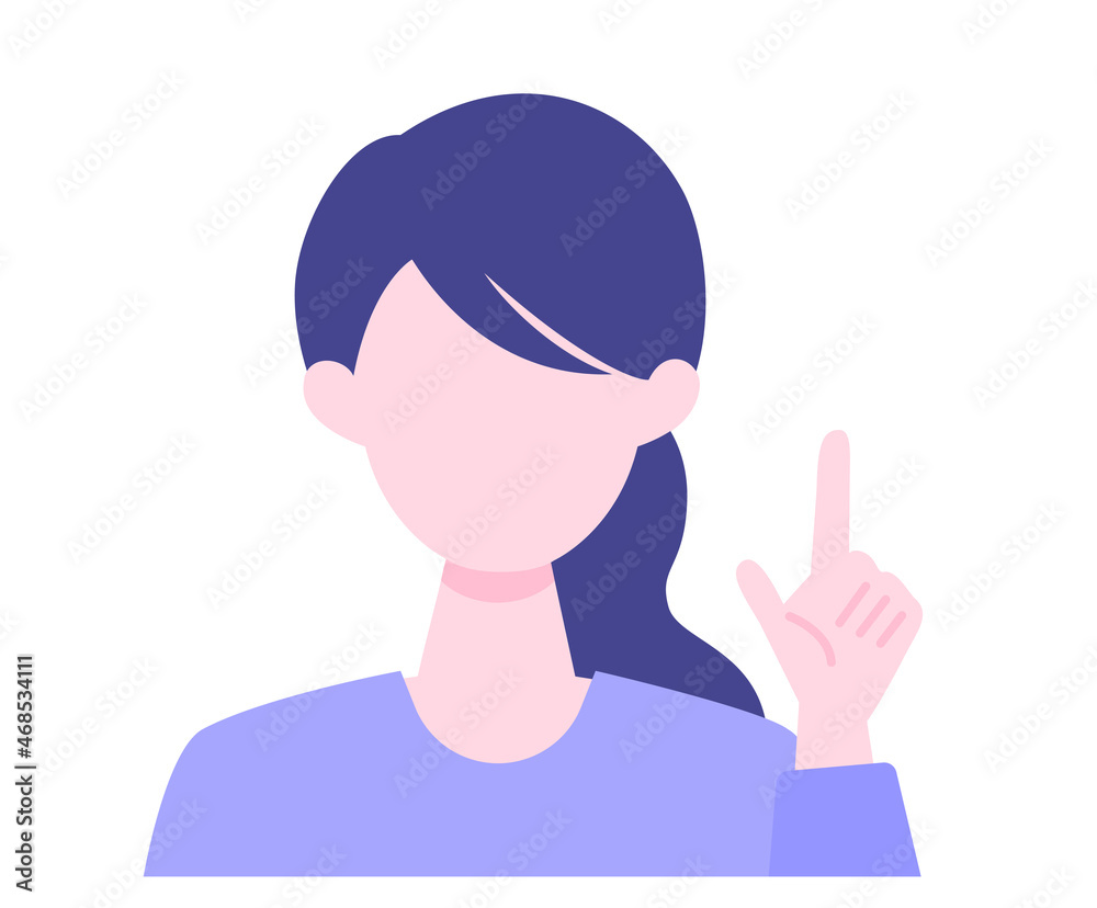 Young Woman cartoon character. People face profiles avatars and icons. Close up image of pointing Woman. Young Woman cartoon character. People face profiles avatars and icons. Close up image of pointing Woman.
