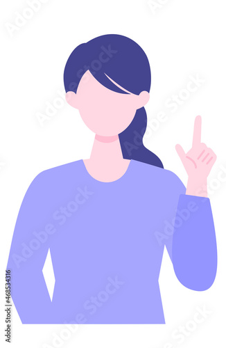 Young Woman cartoon character. People face profiles avatars and icons. Close up image of pointing Woman.