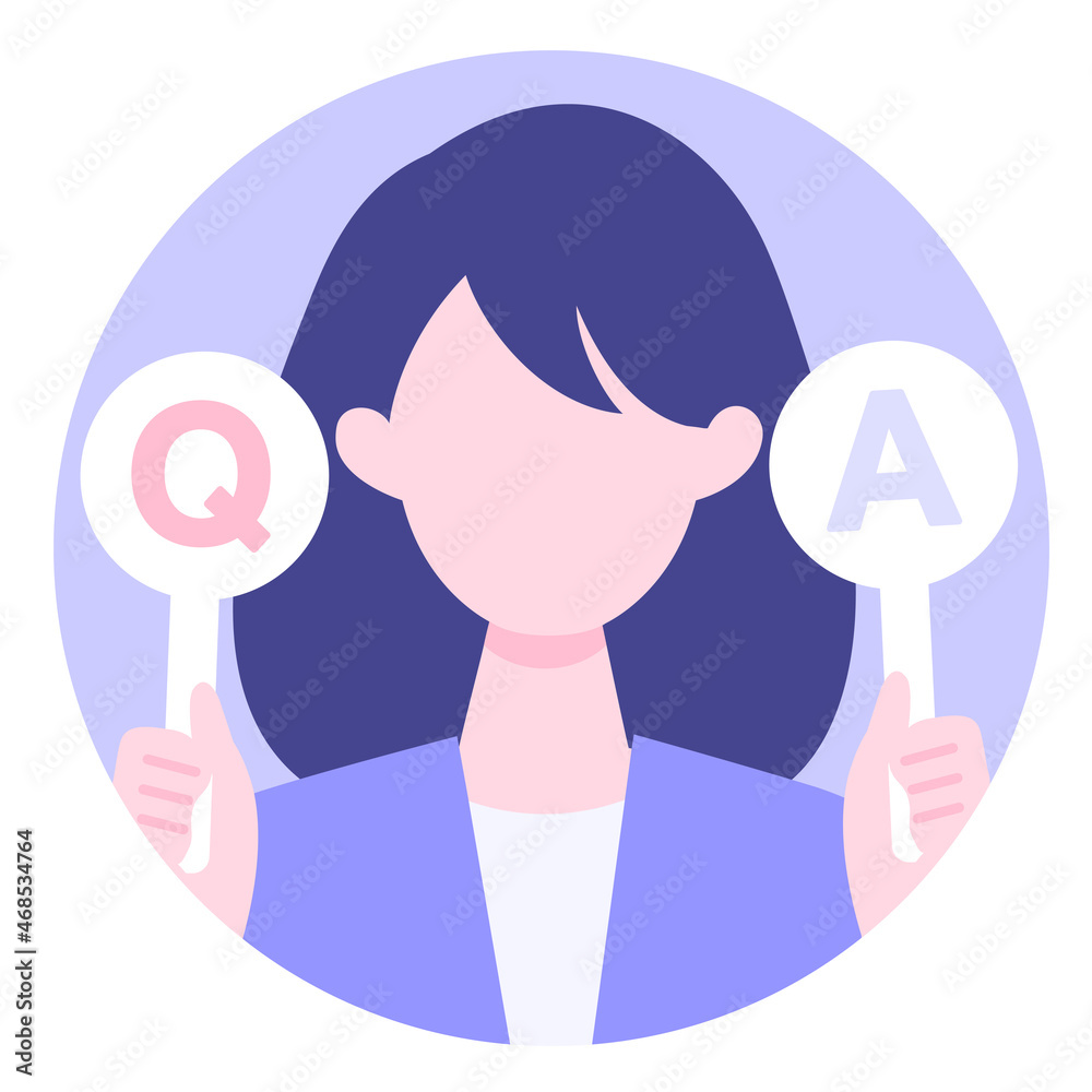 BusinessWoman cartoon character. People face profiles avatars and icons. Concept for Q&A. BusinessWoman cartoon character. People face profiles avatars and icons. Concept for Q&A.