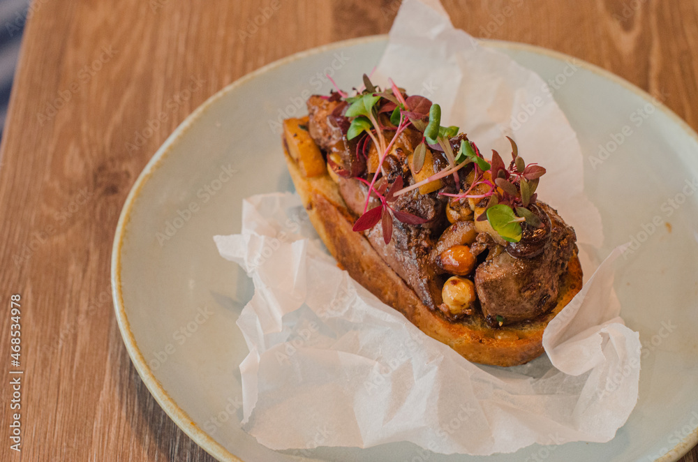 foie gras liver and toast bread, Canard Foie gras Pate made of the