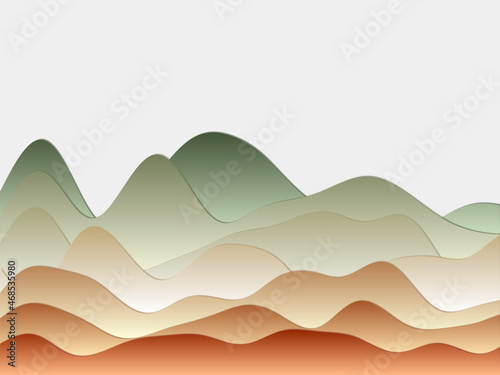 Abstract mountains background. Curved layers in autumn colors. Papercut style hills. Creative vector illustration.