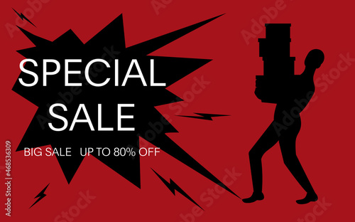 Black friday sale banner with shopper silhouette design