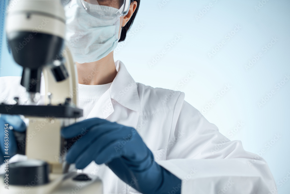 female doctor chemical solutions biologist research study light background female doctor chemical solutions biologist research study light background