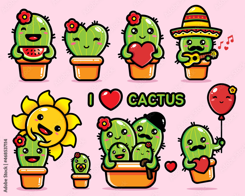 Fototapeta premium cute cactus character design bundle