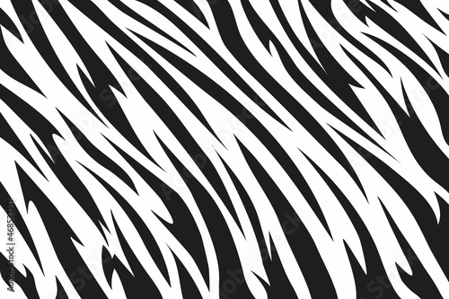 Pattern tiger or zebra stripes. Animal skin. Black and white texture. Striped abstract background. Design template for banner, print, textile, fabric, fashion clothes and bags. Vector illustration