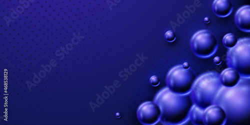3D blue spheres cluster. Abstract background with blue bubbles .