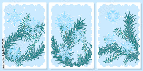 frames with fir branches and beautiful large snowflakes     for wall framed prints  canvas prints  poster  home decor 