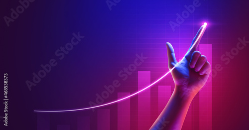 Фотография Business success of growth metaverse finance and investment profit graph concept or development analysis progress chart on financial market achievement strategy background with increase hand diagram