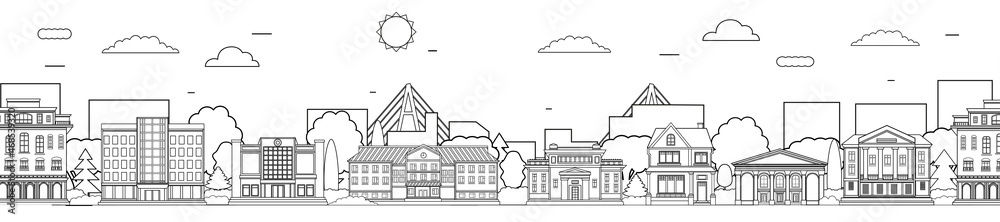  City view in the style of line art.Vector banner.