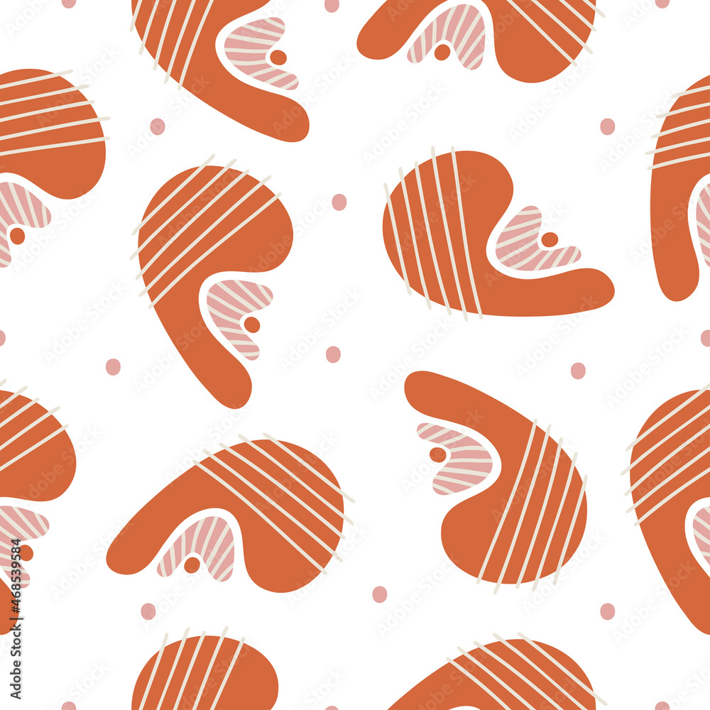 Seamless pattern with hand drawn abstract shapes, objects on a white background. Doodle, simple illustration. It can be used for decoration of textile, paper.