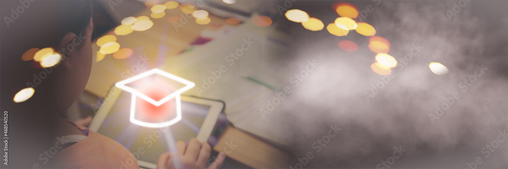 education graduate hat shine graphic on kid online learning at home education graduate hat shine graphic on kid online learning at home